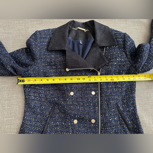 White House Black Market Women’s 14P Petite Lurex Tweed Moto Jacket – Navy Blue - Picture 14 of 16